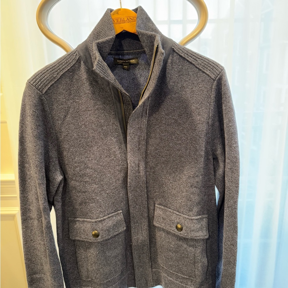Blue High-Collar Jacket with Buttoned Pockets - Picture 5 of 5
